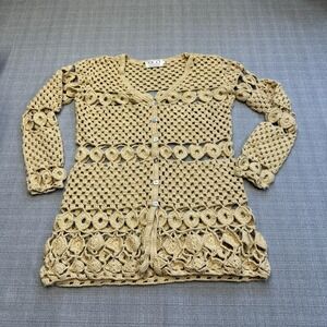 RICO Crochet Cardigan Sweater Womens Medium Open Knit‎ Boho Festival Layering